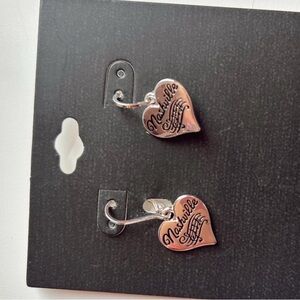 Silver Heart Earrings with Nashville Design